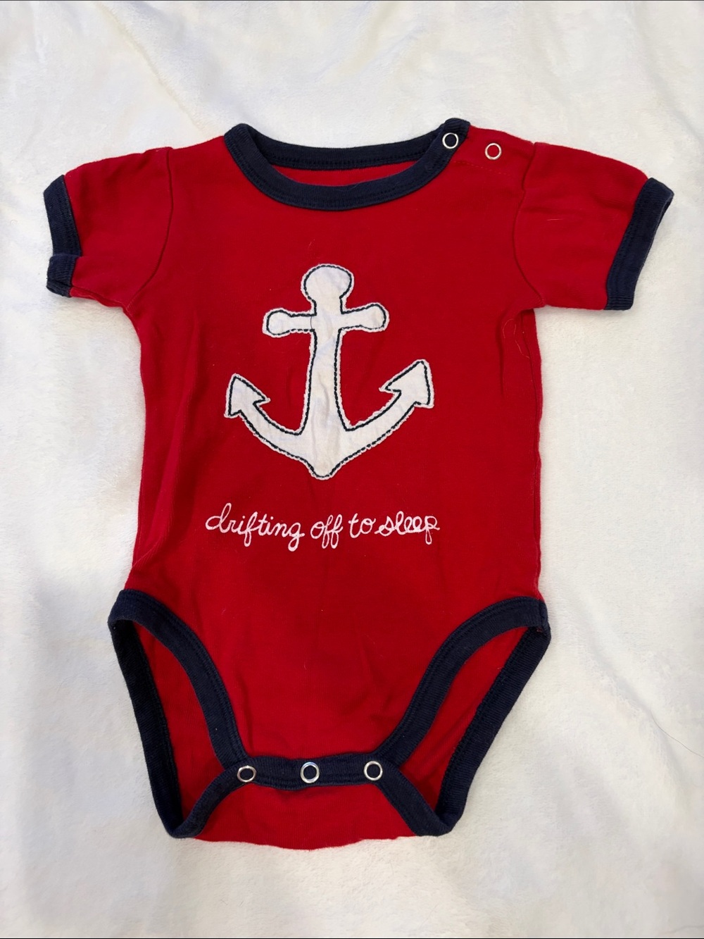 Red Baby One-Piece with Navy Trim and Anchor